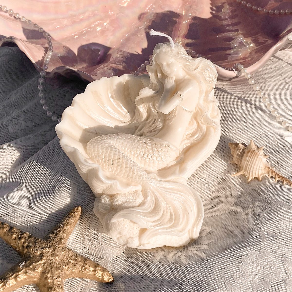 Pearlescent Sleeping Mermaid Candle