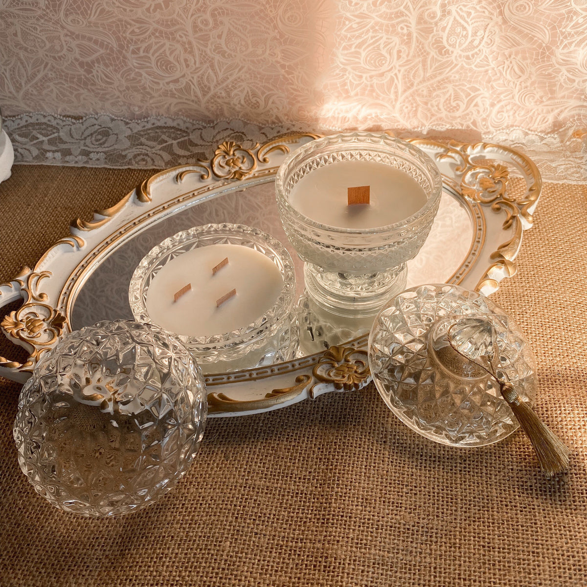 Royal Tassel Set of Two Wooden Wick Orange Blossom Candles